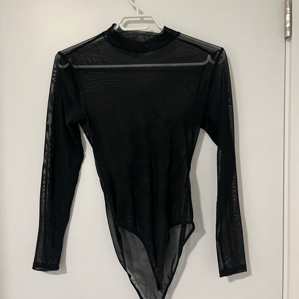 Black Sheer Long Sleeve Bodysuit